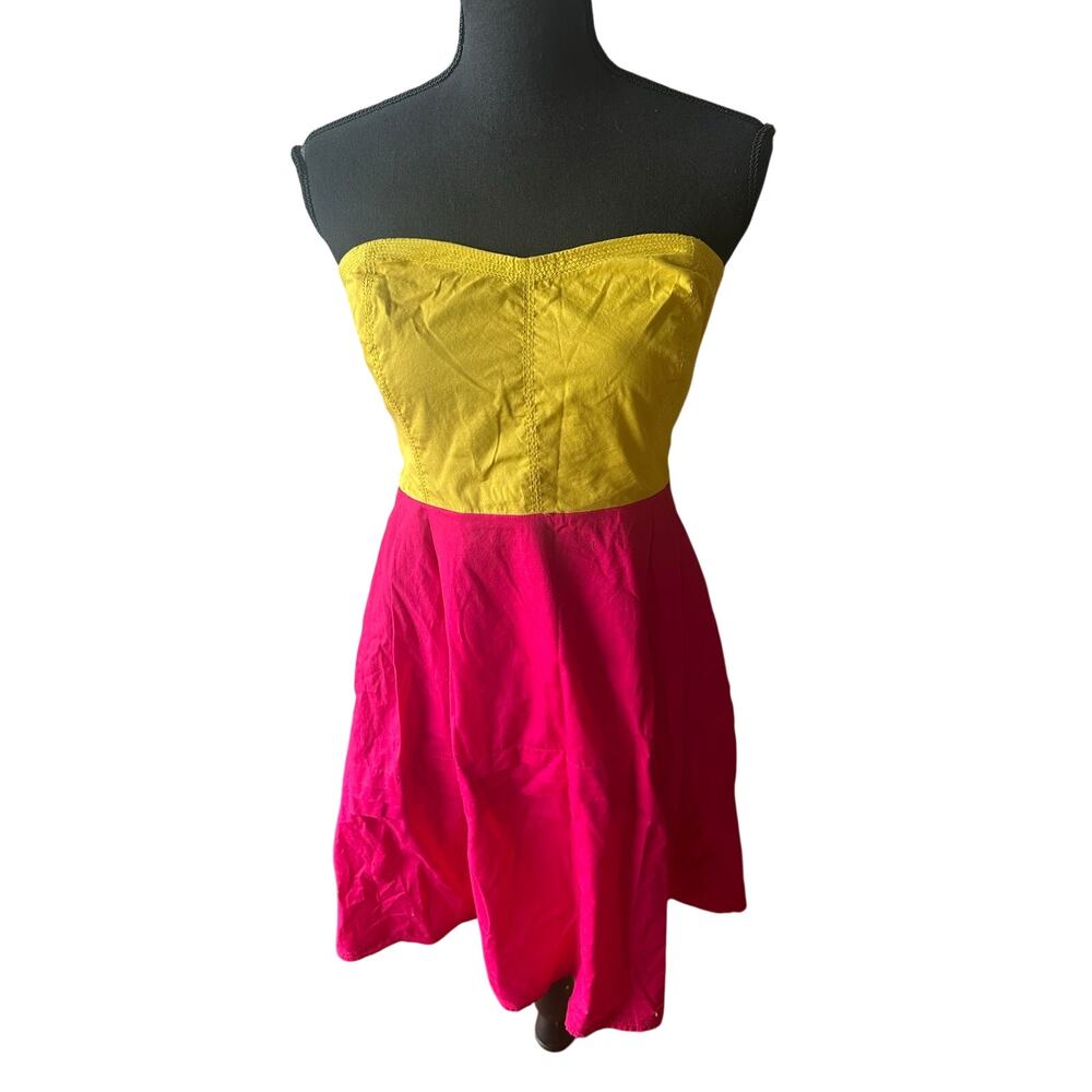 Anthropologie Maeve Strapless Color Block Dress 6 Yellow Pink Summer Chic